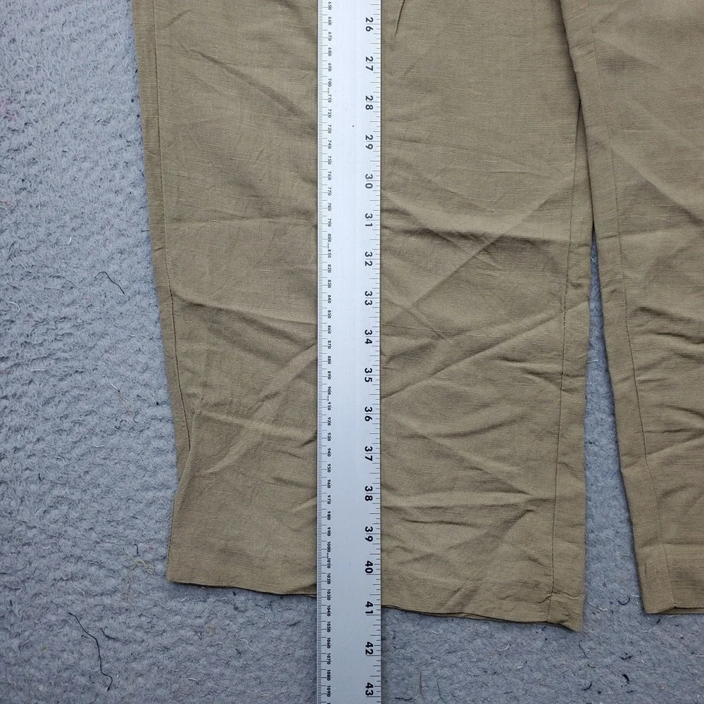 Linea Uomo Pants Mens 42x30 Tan Straight Wide Leg Linen Blend Drawstring Waist